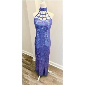 Adrianna Papell Vintage y2k Sequin Gown Purple Formal Prom Dress Sz 4